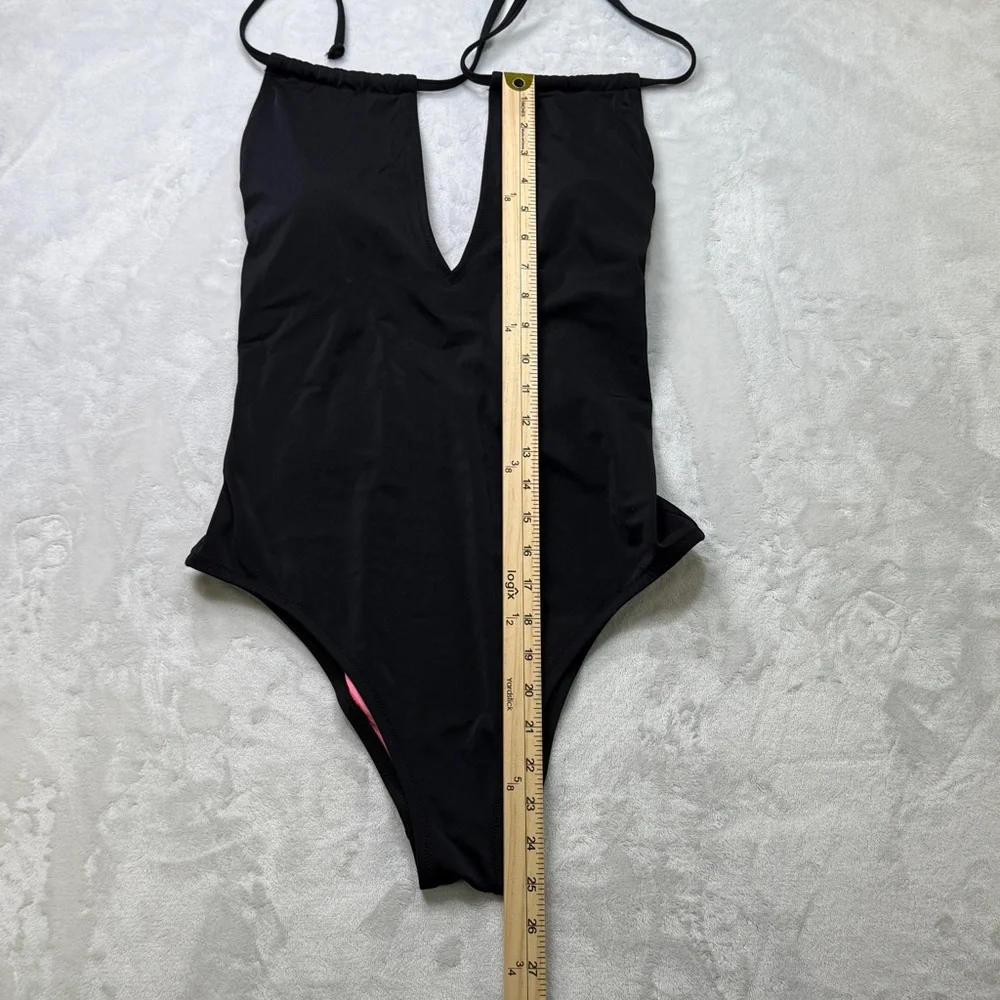 PINK Victoria’s‎ Secret Black One Piece Swimsuit Deep V Open Back Large